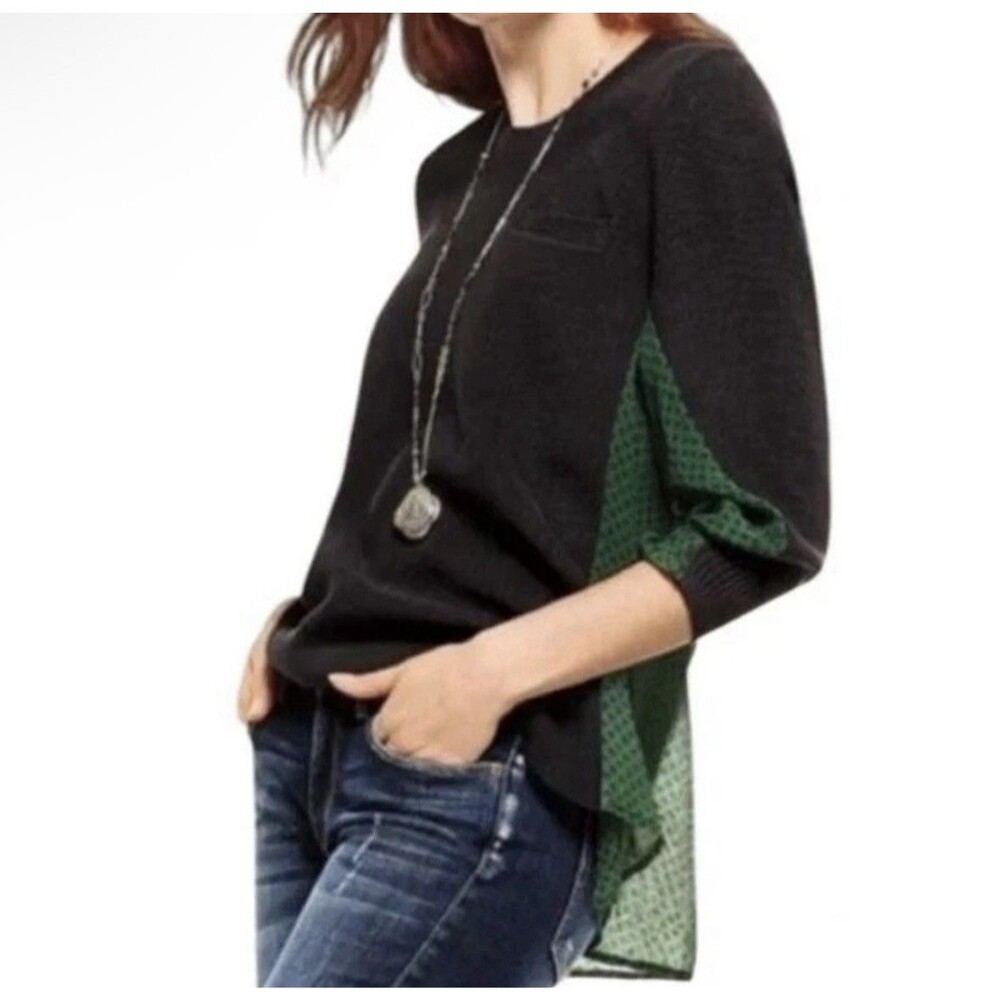 cabi Womens Size M Get Together Polka Dot Sweater Black Green Sheer Back